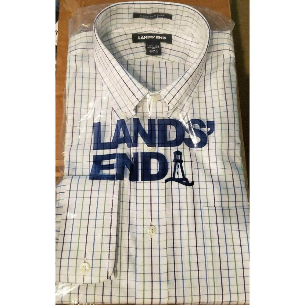 Lands End Pinpoint Button Down Shirt 15.5x33 JJ514